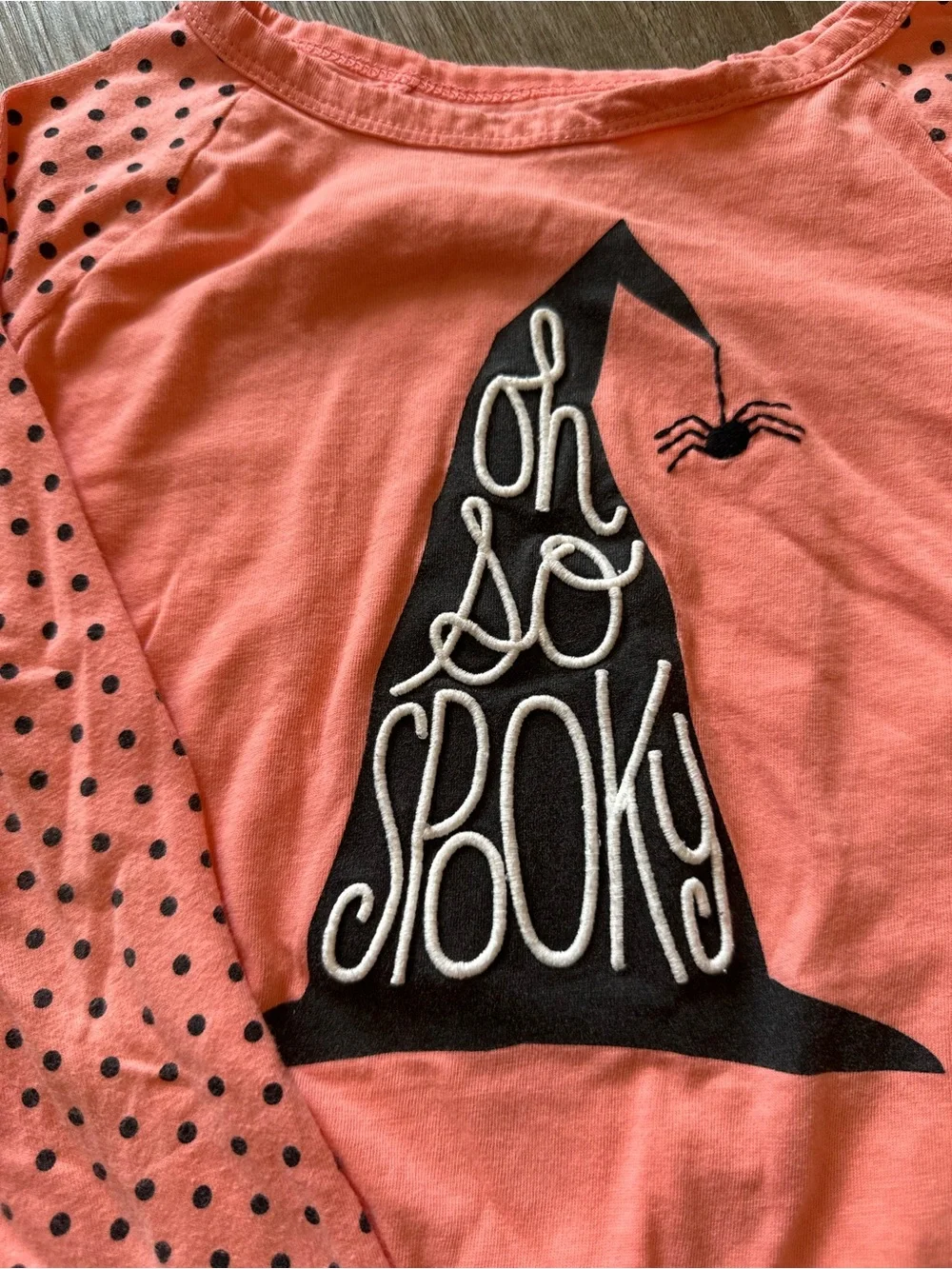 GAP Coral Pink 'Oh So Spooky' Embroidered Long Sleeve Tee